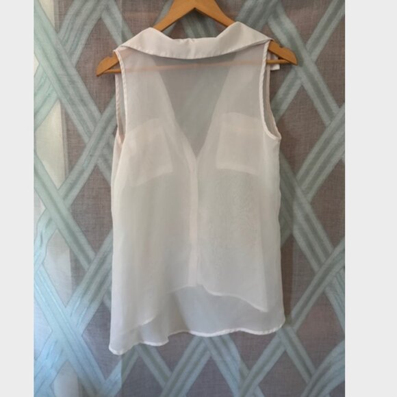 White Sheer Button Down Sleeveless Top with Abalone Buttons - Picture 3 of 5